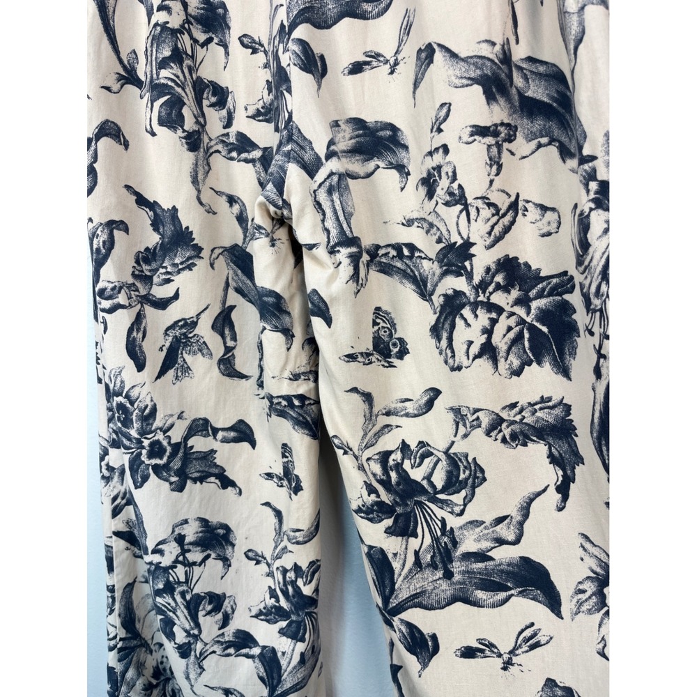 Frank And Oak Floral Wide Leg Pants Cream Navy Size 4 - Picture 4 of 8